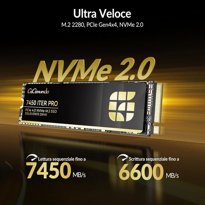GiGimundo G7450ITERPRO 2TB SSD NVMe PCIe Gen4×4 - Внутрішній SSD накопичувач 2280, 7100 МБ/с (читання), 5000 МБ/с (запис), сумісний з PS5 Pro