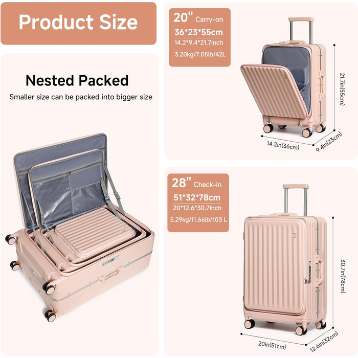 Чемодан-валіза Sea Choice 2 в 1: великий (78 см) та середній (55 см), зелений, з TSA замком та зручним тримачем для напоїв