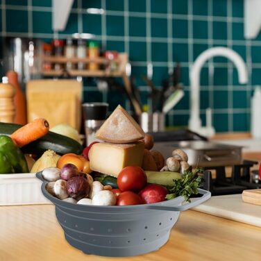 Німецьке сито для кухні з ручками, мікроперфороване сито для пасти, сито з нержавіючої сталі 304, сито для пасти та овочів, фруктів, рису, 28,5 см (силікон 26 см)