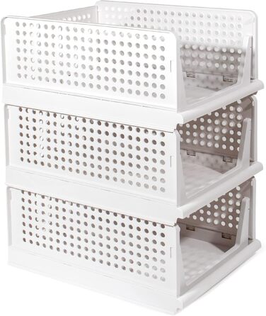 Closet Organizer 3-Piece Set, Foldable Storage Box, Organization System for Drawers, Lockers, and Closets (White)