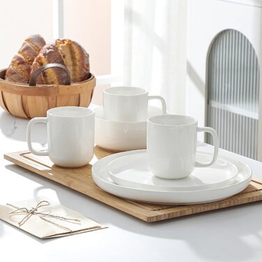 Набір чашок для кави MALACASA LUNA, 6 шт., 300 мл, порцеляна. Підходять для кави, чаю, соку, лате, капучино, какао. Можна мити в посудомийній машині та використовувати в мікрохвильовці. Серія LUNA, білий колір.