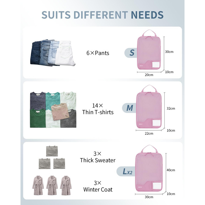 Органайзери для валізи ECOHUB (4 шт.) з мішком для одягу, набір екологічних пакувальних кубів для рюкзака та валізи, зелений/рожевий