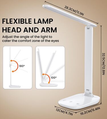 LED лампа настільна диммерна з 5 кольорами, регулювання яскравості 15%-100%, захист очей, USB-зарядка, таймер, сенсорне керування, для дітей, спальні, читання, офісу