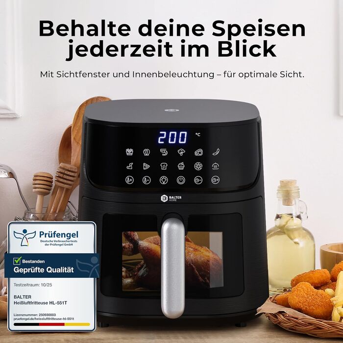 Balter Airfryer XL 5.5л Фритюрниця з оглядовим вікном HL-551T - 12 програм, рецепти