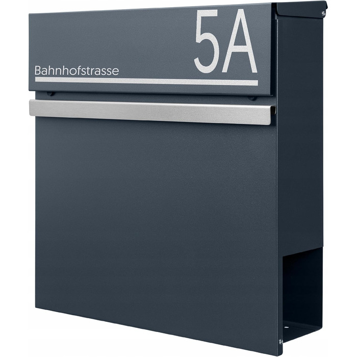 Поштова скринька настінна Anthrazit RAL 7016, велика (XXL) з можливістю гравіювання адреси та відділенням для газет