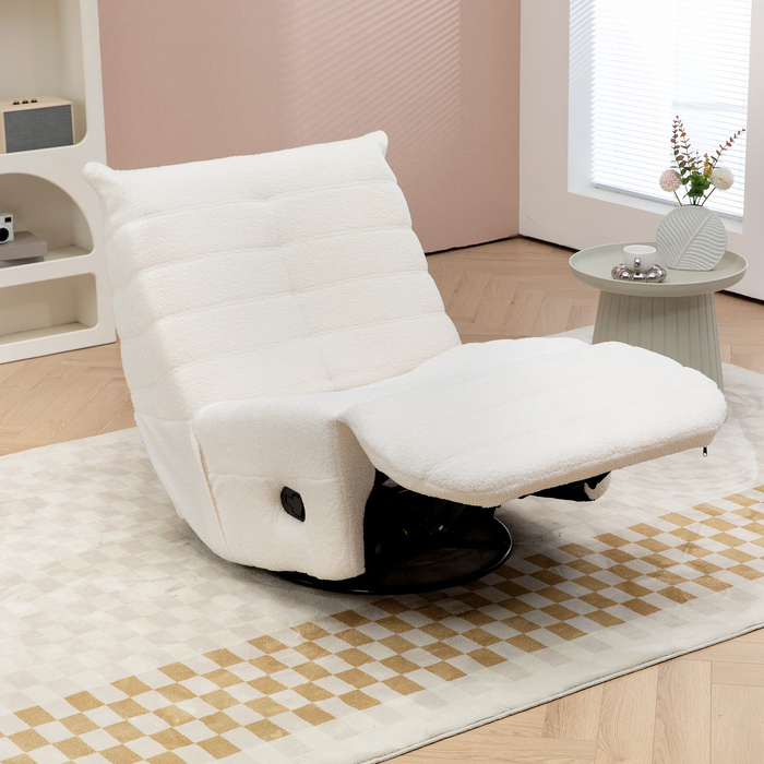 HOMCOM Swivel TV Chair with Reclining Function, Rocking Function, Beanbag Chair, TV Chair with Footrest, Cream