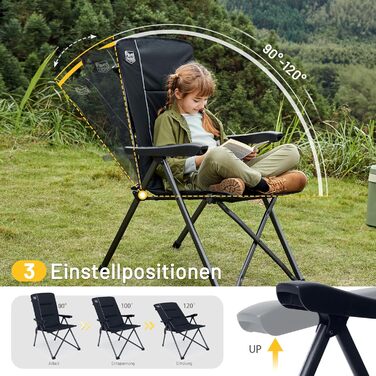 Кампінговий стілець розкладний Timber Ridge 2 шт, чорний, з високою спинкою, 3 положення, до 160 кг, широкий сидіння 57 см, для кемпінгу, балкону, дачі