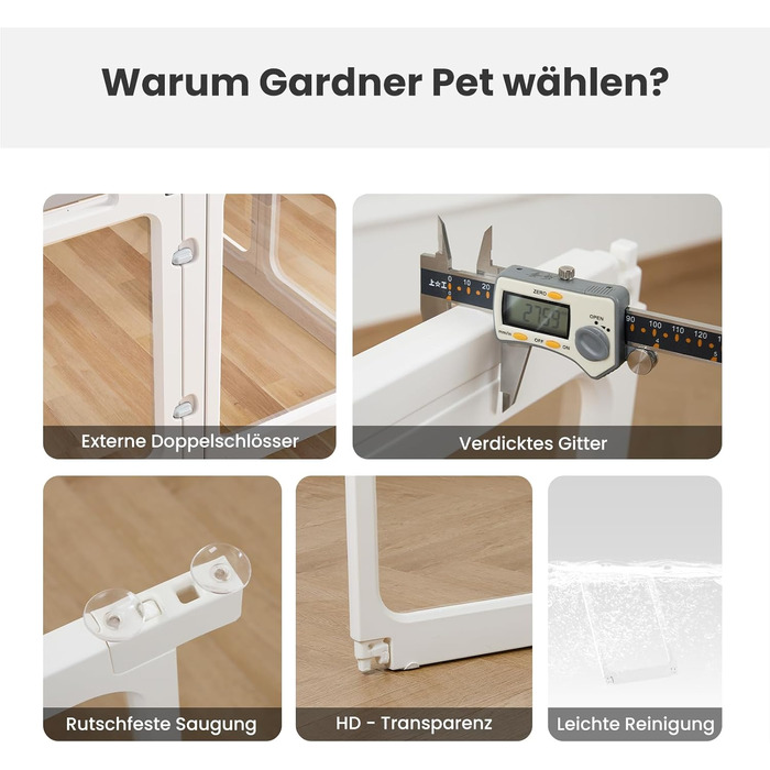 Клітка-біговий вольєр для цуценят Gardner Pet Acryl з акрилу, 60 см, 8 панелей, для дому, складана, прозора, з присосками, підходить для цуценят, кроликів, котів, свиней, білий