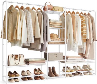 SONGMICS Взуттєва шафа, відкрита вішалка для одягу, металева, з полицями, 29 x 112 x 158,4 см, матово-білий LGR462W01