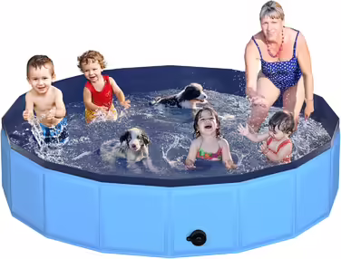 CACSPS 240x30 cm Folding Dog Pool – Collapsible Kids Pool Made of Hard Plastic for Dogs and Children, Non-Slip Pet Bathtub for Outdoor Use in the Garden, Lightweight and Portable (Blue)