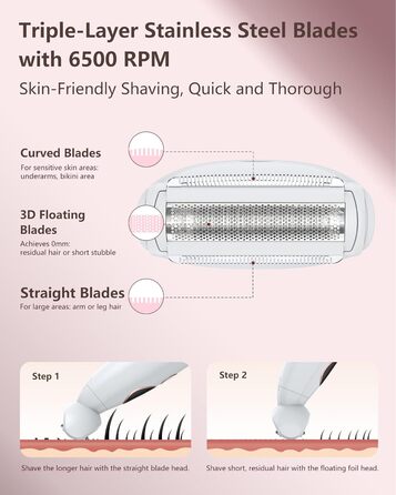 Електричний жіночий тример 3-в-1 для тіла, обличчя, бікіні та ніг. Вологостійкий IPX7, USB-зарядка, білий