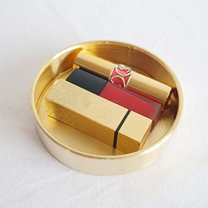 Round Stainless Steel Serving Tray, Gold Jewelry and Makeup Organizer/Candle Tray Gold (14 cm)