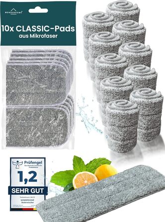 Набір для прибирання підлоги WONDERHOME з відром, 3-камерний моп з функцією віджиму, розділенням брудної та чистої води, подовжена ручка 140 см, 10 гідропадів