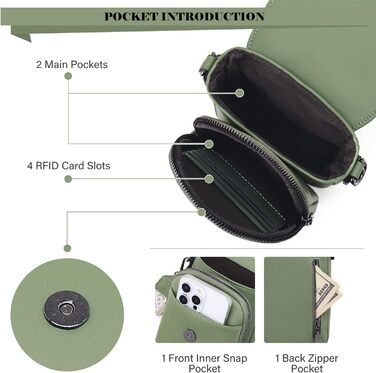 Сумка-органайзер на шию MUIIKOLA з RFID-захистом для телефону, веганська шкіра, зелений світлий. Сумка через плече для жінок з широким ременем та гаманцем.