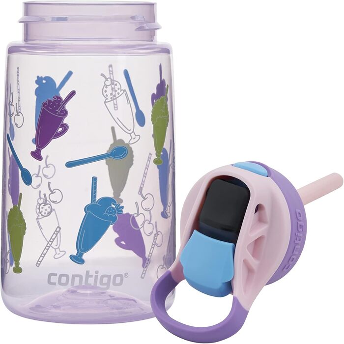 Contigo Kinder Trinkflasche Easy Clean Autospout with Straw, BPA-free durable water bottle, 100% leak-proof, easy to clean, ideal for daycare, kindergarten, school, and sports, 420 ml (Strawbery Shakes, Plastic)