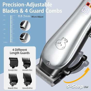 Професійна машинка для стрижки собак та котів Leise, 4 насадки, бездротова, для густого та кучерявого волосся