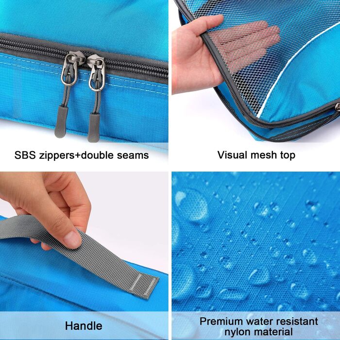 Органайзери для валізи G4Free (набір) - 3/6/7 шт. - блакитний колір (1S + 2M + 2L + 1XL)