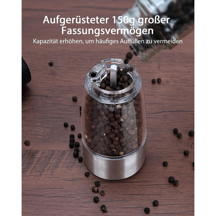 Electric Salt and Pepper Grinder Set of 2, USB Rechargeable Stainless Steel Electric Pepper Grinder with Adjustable Coarseness, Large Capacity, Elegant Storage Base