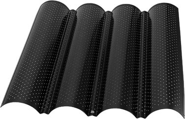 KEILEOHO 3-Piece Baguette Baking Pan, Baguette Baking Sheet with 4 Cavities, 38 x 33 cm Baguette Baking Sheet/Pan, Bread Baking Accessories for 4 Baguettes, Black