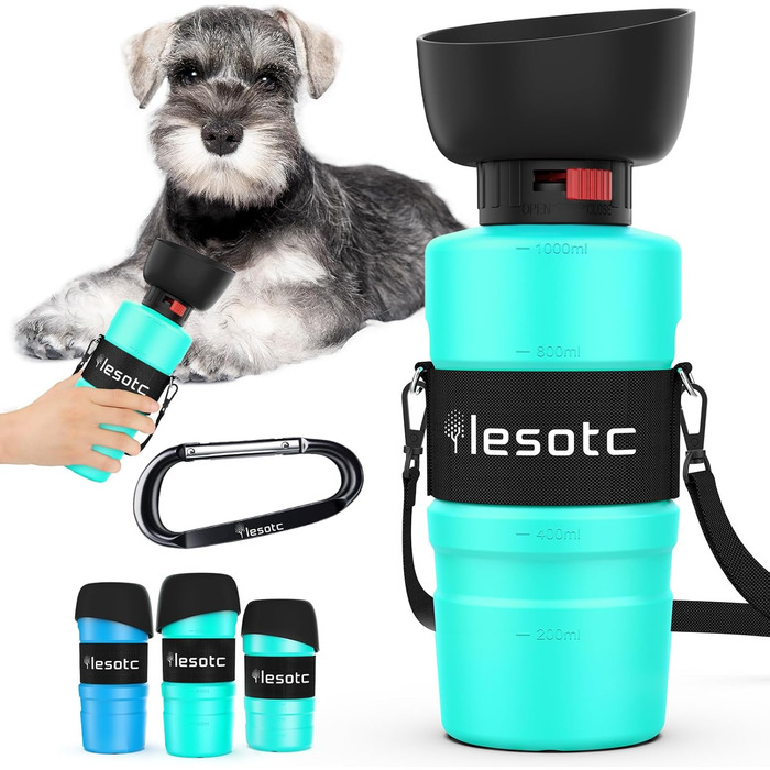Складана пляшка для води для собак Lesotc, 1000 мл, блакитний колір (для прогулянок, подорожей, кемпінгу)