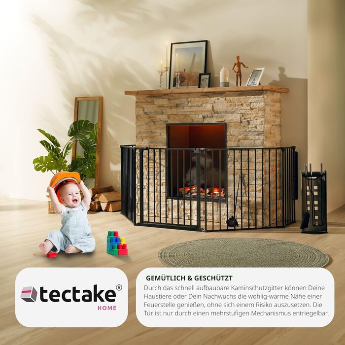 Захисне ґратка для каміну Tectake® з дверцятами, 290 см, чорний. Металевий захист від вогню, відбійник, сітка для тварин, огорожа для дітей.