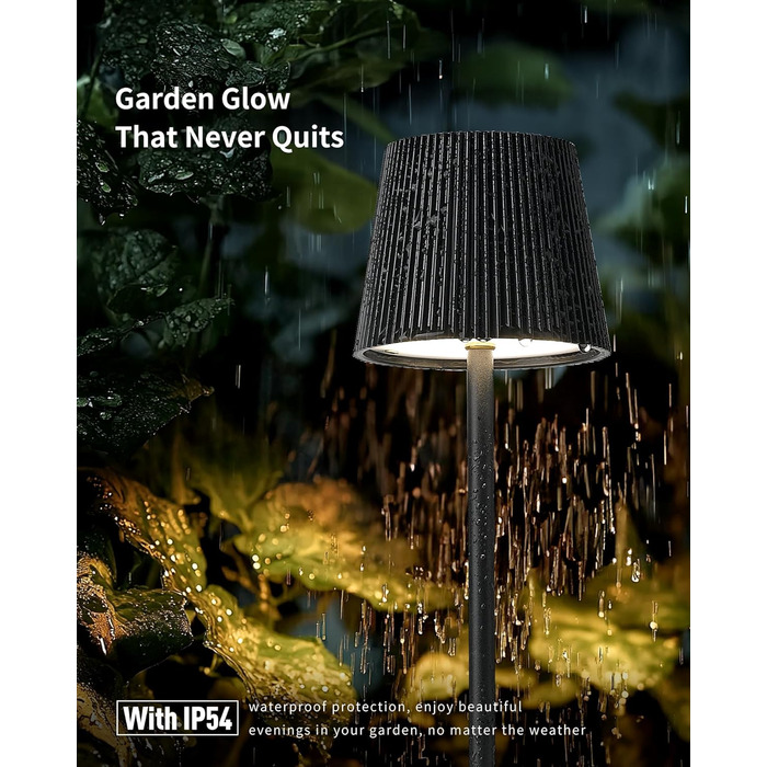 Світлодіодна настільна лампа бездротова LED для вулиці та дому, димована, з акумулятором 5200mAh, водонепроникна IP54, чорна