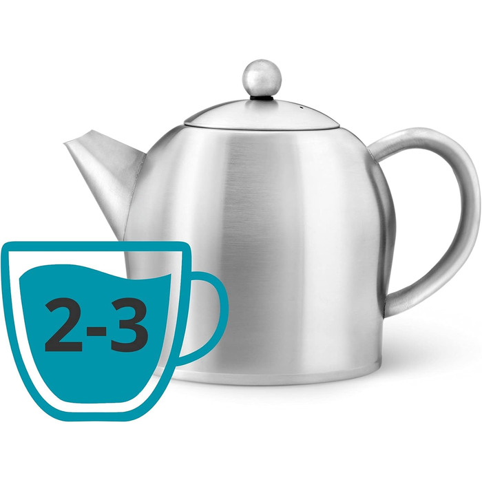 Bredemeijer small, round double-walled stainless steel teapot, 0.5 Liter