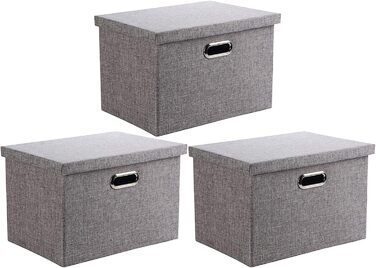 Wintao складна коробка для зберігання з кришкою, сіра, велика, 44x31x29 см, набір 3 шт.