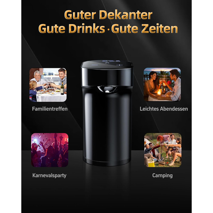 Електричний декантер для вина 5-в-1 з регулюванням дозування, цифровий виливач, автоматичний дозатор вина, чорний | Подарунок