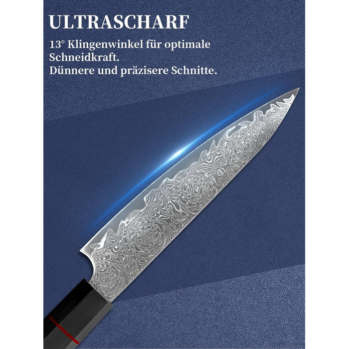 Японський ніж кухарський з дамаської сталі Plys: професійний ніж шеф-кухаря з чорним дерев'яним руків'ям, ніж для фруктів