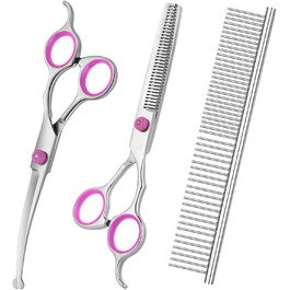 Набір професійних ножиць для грумінгу собак та котів: титанові ножиці, розріджувач, прямі ножиці з гребенем (чорний) (Рожевий)