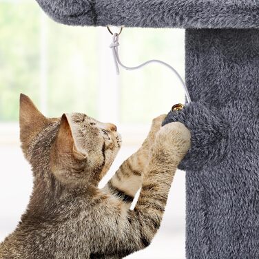 Кігтеточка для котів Yaheetech, велика, 158 см, з 3 платформами, 3 стовпчиками для заточування, 2 будиночками, м'ячиками, сірого кольору