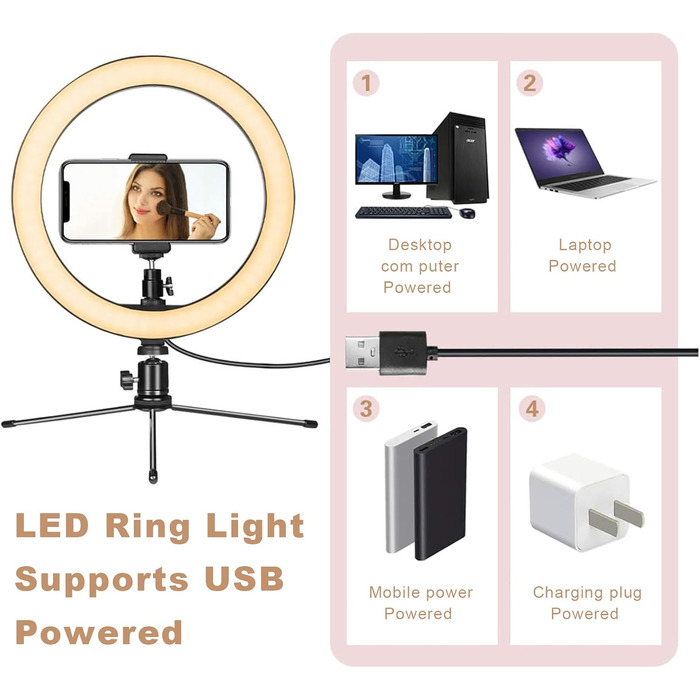 LED-кільцеве світло AIXPI 10 дюймів зі штативом та тримачем для телефону, для стрімінгу та YouTube, регульоване освітлення для фото та відео, 3 режими та 10 рівнів яскравості