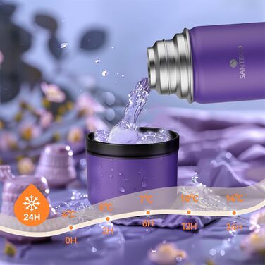 Термос-термокана з нержавіючої сталі SANTECO 1л, 500мл, 1000мл, з кришкою-чашкою, для дітей, спорту, без BPA, 24 год холод, 12 год гарячий (фіолетовий)