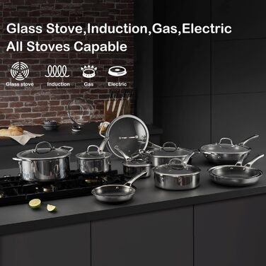 Вок з антипригарним покриттям, 32 см - нержавіюча сталь, для всіх плит, безпечний (PFOA Free)