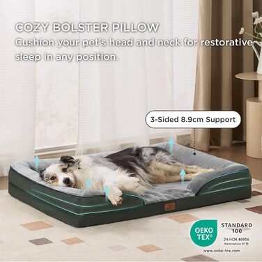 Ортопедичне ліжко для собак BEDSURE - 89x63 см, з піною у формі яйця, для середніх собак, миється, не слизьке, зелений (122x89x20 см)