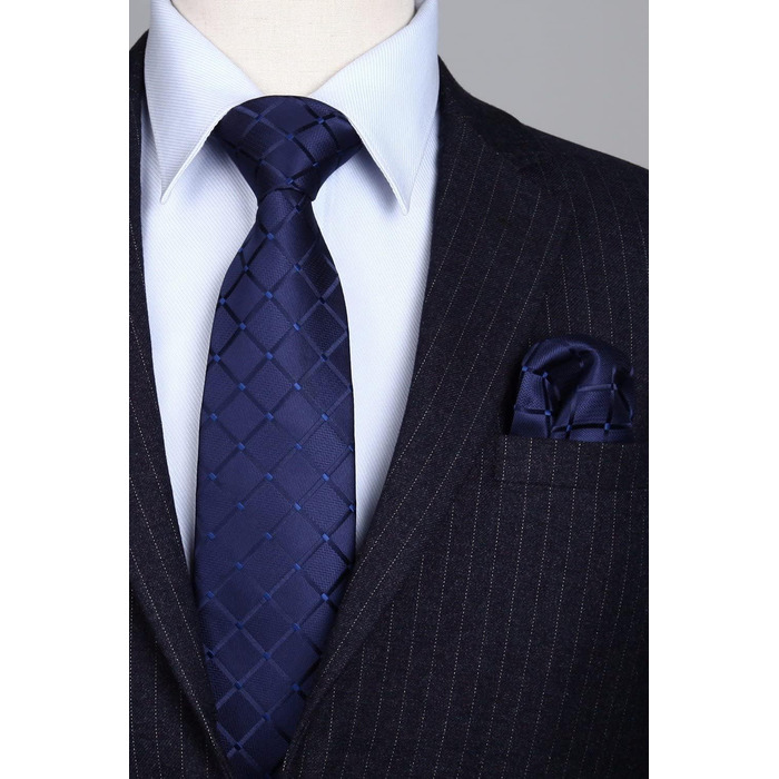 Чоловічий краватковий комплект HISDERN: темно-синій, у клітинку, з нагрудником. Ідеально для весілля та святкових подій.