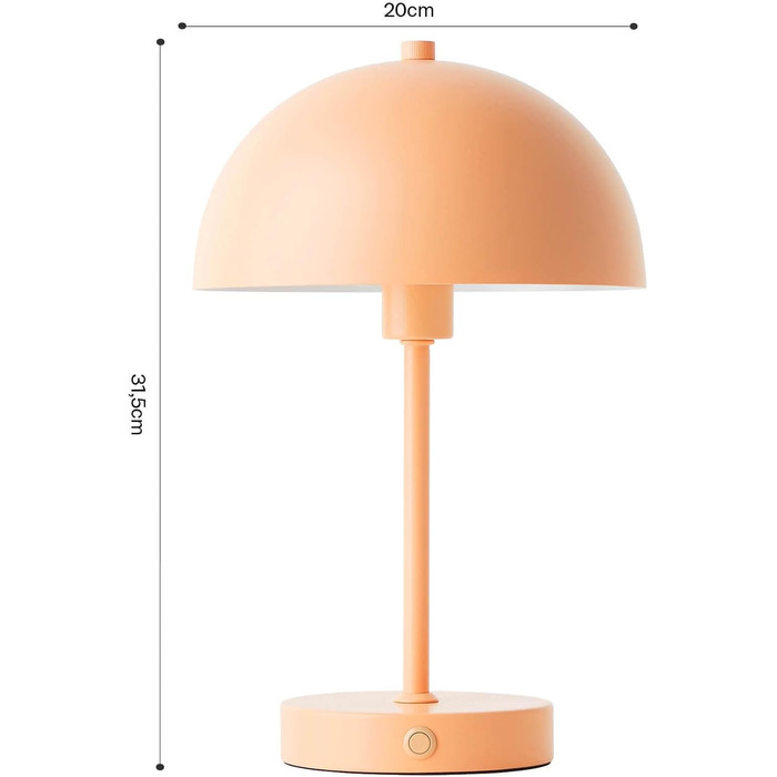 Mokebo® LED настільна лампа бездротова, акумуляторна, з регулюванням яскравості та USB-C, 'The Lighthouse', вінтажна лампа-горщик, грибний світильник, настільна лампа Taupe з металу з акумулятором, тепле біле світло (персикове)