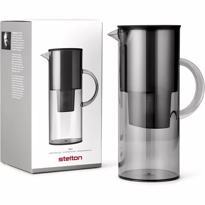 Stelton Water Filter Pitcher EM77 - Compatible with Brita Water Filter Cartridges - Modern Style Plastic Water Pitcher - Reduces Chlorine and Limescale - 2 Liters, Tinted