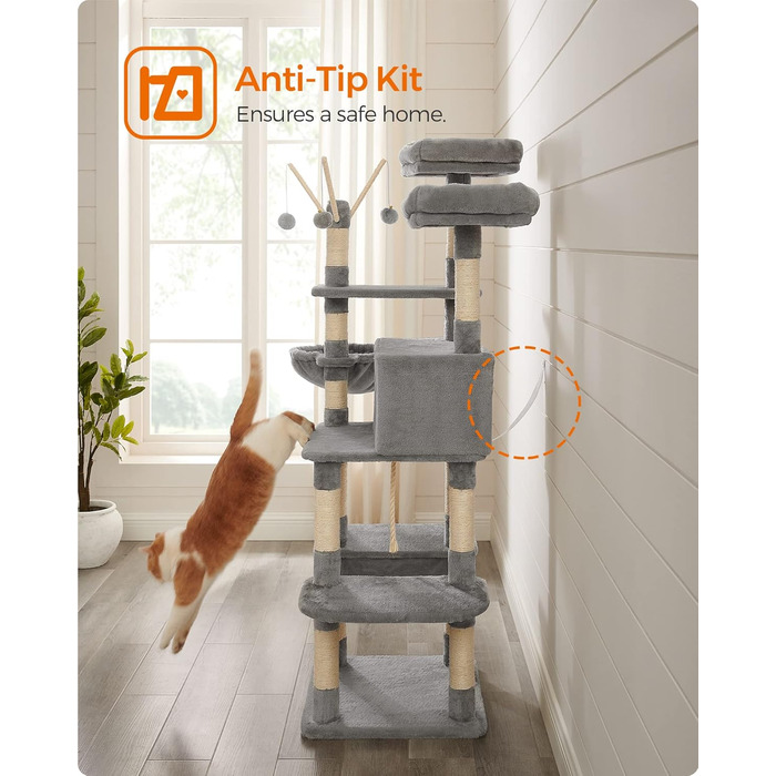 Драбина для котів Feandrea, XXL, 164 см, світло-сіра, PCT087W01