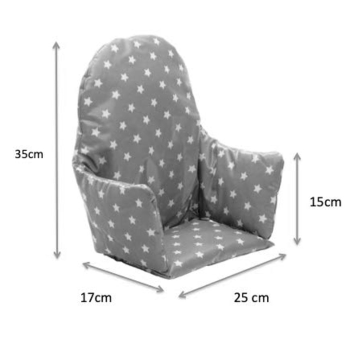 Подушка-вкладиш для дитячого стільчика IKEA Antilop 37x36x24 см, сіра з білими зірками, м'яке сидіння для високого стільця