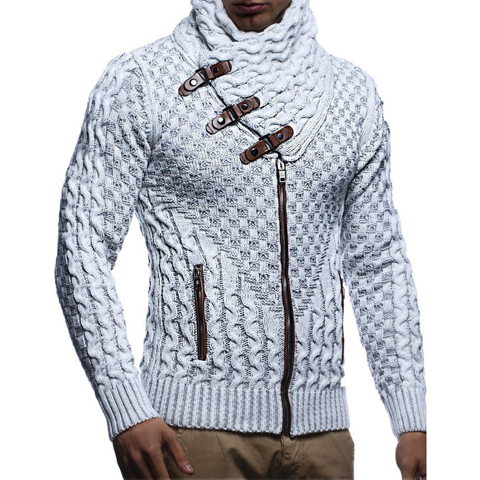 Чоловічий кардиган Leif Nelson з блискавкою, Regular Fit, однотонний, кремово-сірий (3XL)