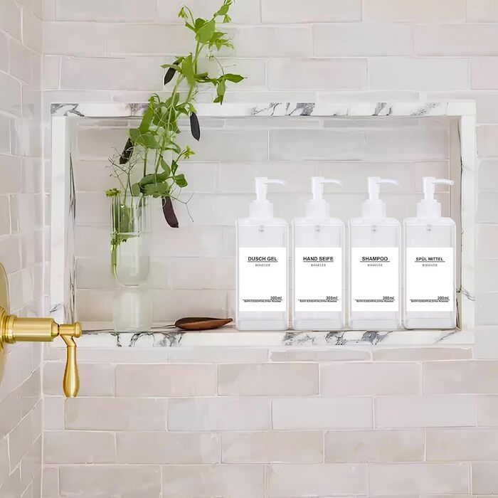 Набір дозаторів для мила Roselee (4 шт.), 300 мл, прозорі, для кухні та ванної кімнати