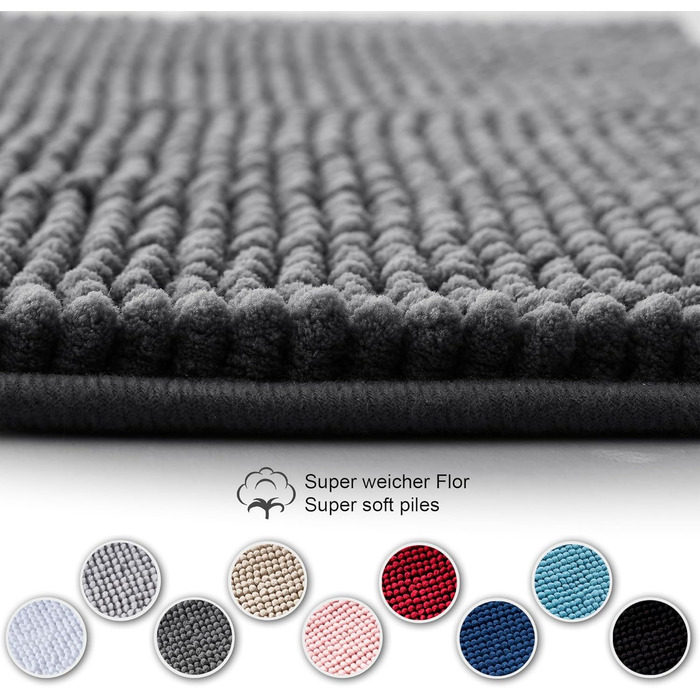 Килимок для ванної кімнати Decomira, 40x60 см, темно-сірий, з антиковзким покриттям, придатний для прання, з м'якої тканини Chenille | Килимок для душу, ванни, унітазу, декор