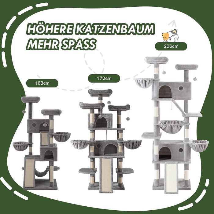 Котячий будиночок MUTICOR - великий когтетоп з будиночком, 206 см, сірий