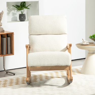 HOMCOM Rocking Chair, Ergonomic Swivel Chair, Armchair, Still Chair with Velvet-Look, Rocking Chair with a Load Capacity of 120 kg, for Bedroom, Living Room, Cream White | Aosom