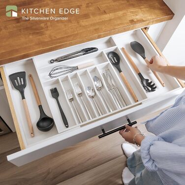 KitchenEdge Органайзер для столових приладів та кухонного приладдя з білого бамбука, розсувний, харчовий, для шухляд, 45,7–83,8 см