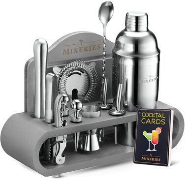Набір бармена Mixeries Mixology 18 предметів з підставкою: шейкер для коктейлів, аксесуари для домашнього бару