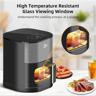 Універсальна аерофритюрниця Uten Dual Blaze 2000 Вт, 5,5 л, без масла, 14 програм, з оглядовим вікном, сірий квадрат