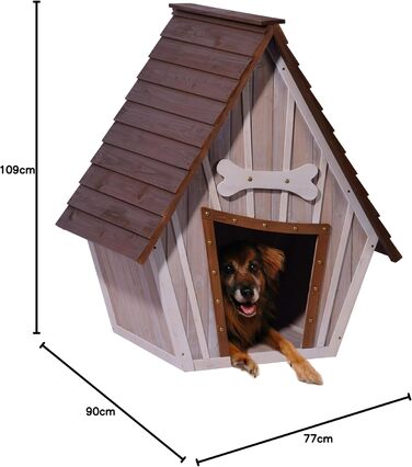 Будинок для собак Dobar® 'Hubi' - XL, масивне дерево, зовнішній, знятний піддон, 90x77x109 см, коричневий/сірий